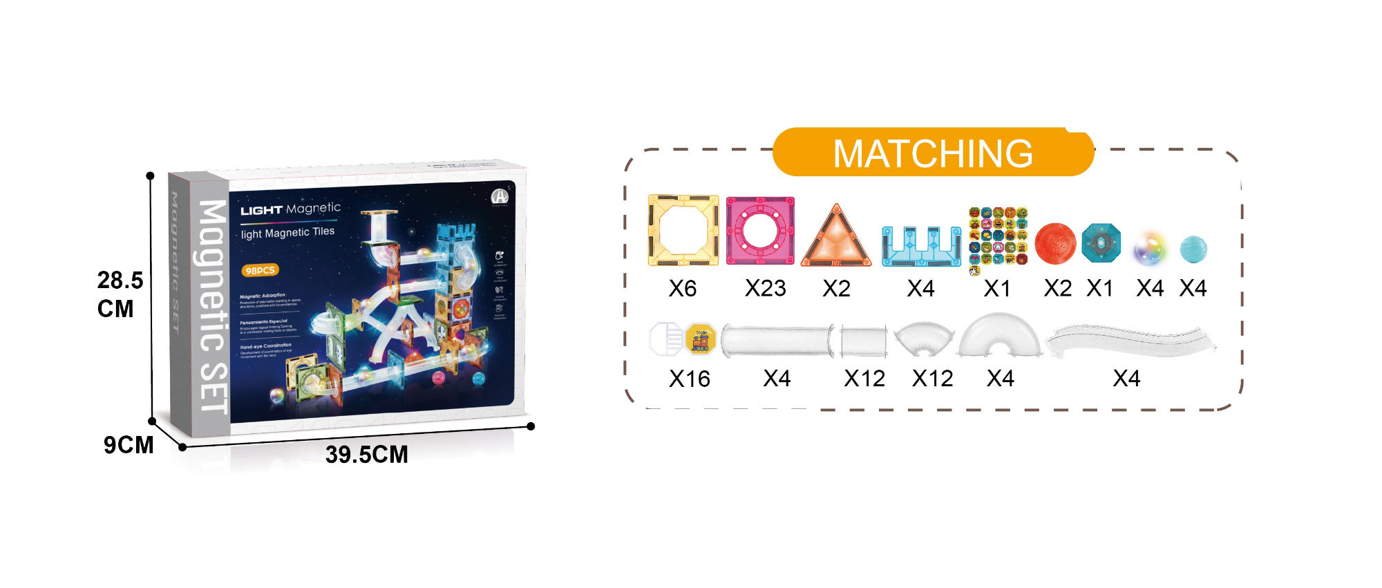 Buy Magnetic Tiles 98pcs with Light | Yallatoys.com