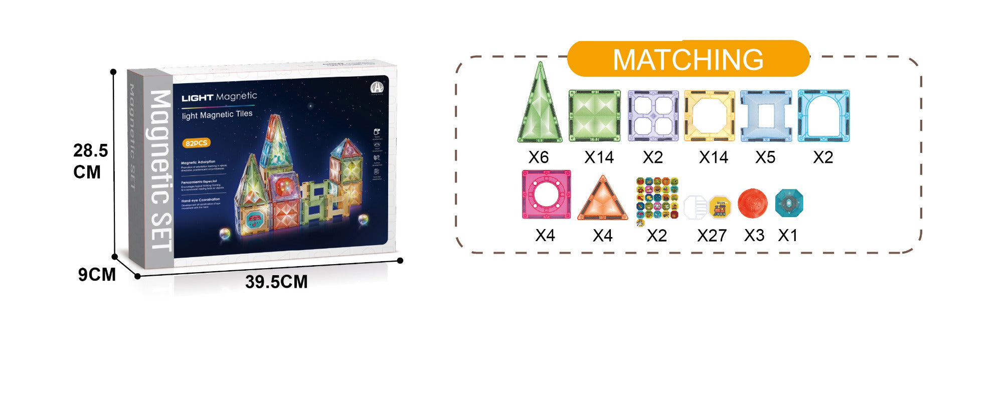 Buy Magnetic Tiles 82pcs with Light | Yallatoys.com