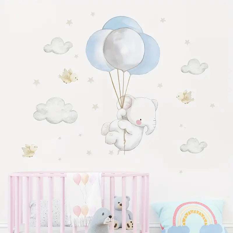 Cartoon Elephant & Birds Wall Stickers 3D 1pc Yalla Gifting Yallatoys