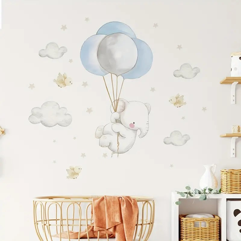 Cartoon Elephant & Birds Wall Stickers 3D 1pc Yalla Gifting Yallatoys