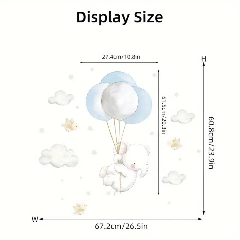 Cartoon Elephant & Birds Wall Stickers 3D 1pc Yalla Gifting Yallatoys