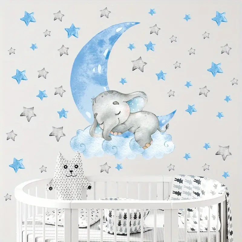 Creative Wall Sticker Elephant Sleeping On Moon Star Pattern 1pc Yalla Gifting Yallatoys