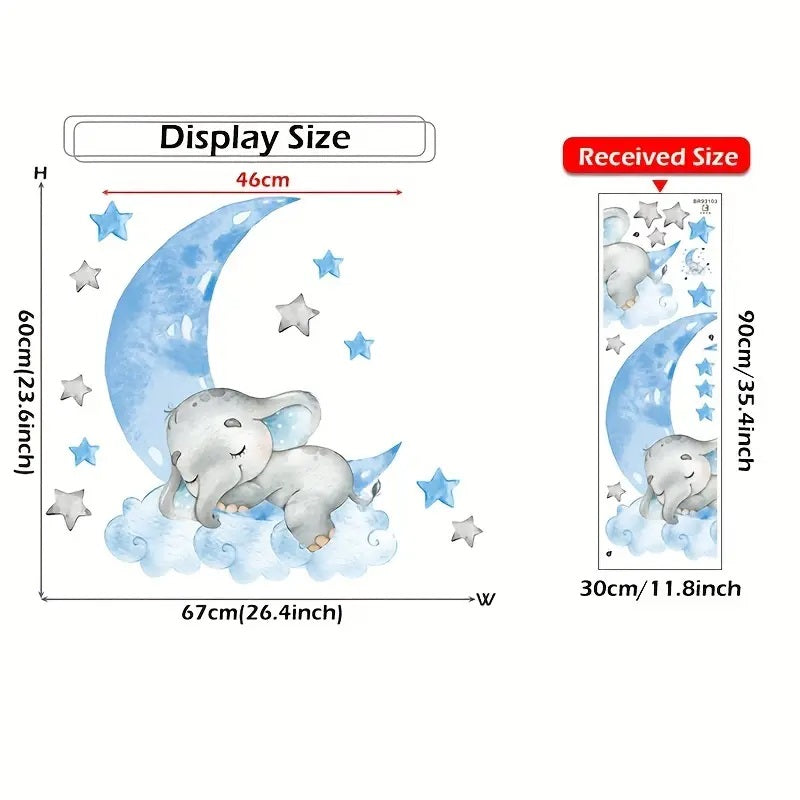 Creative Wall Sticker Elephant Sleeping On Moon Star Pattern 1pc Yalla Gifting Yallatoys