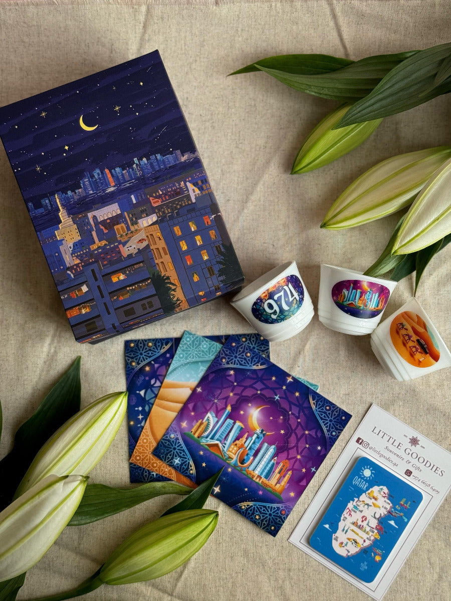 Buy Ramadan Mubarak Gift Box Doha Skyline Theme without Text | Yallatoys.com