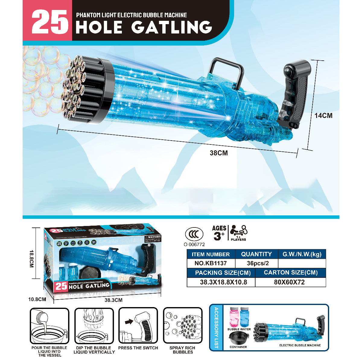 Buy Gatling Bubble Machine 25 Holes | Yallatoys.com