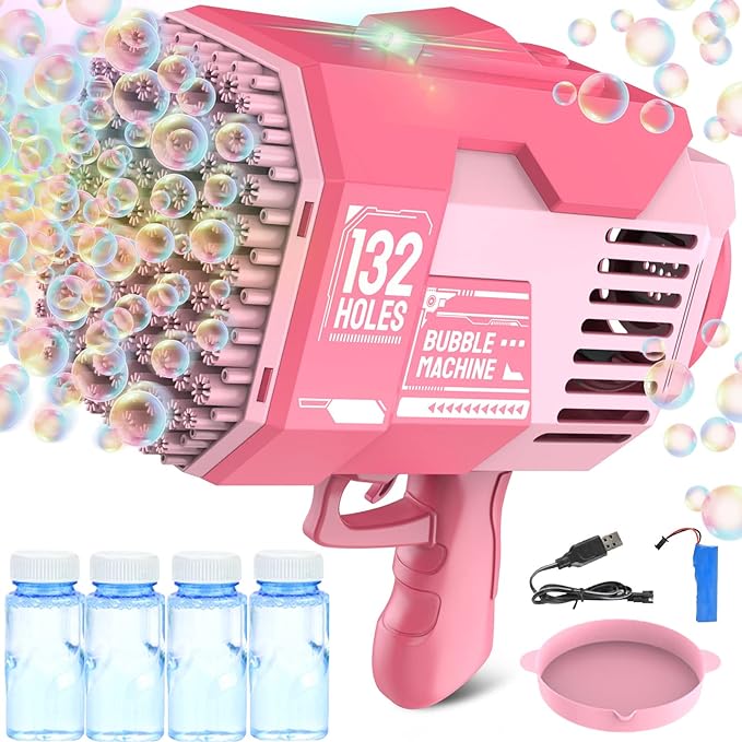 Buy Bubble Gun Machine 132 Holes Pink | Yallatoys.com