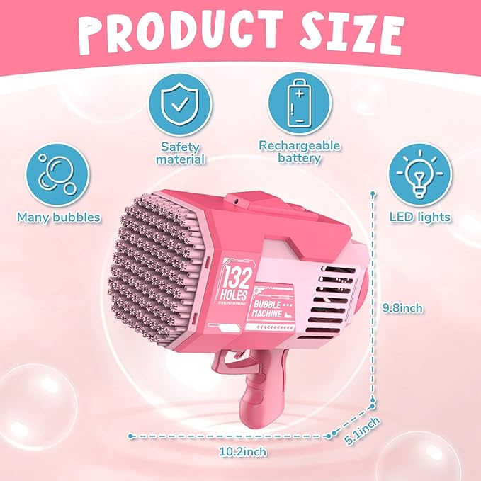 Buy Bubble Gun Machine 132 Holes Pink | Yallatoys.com