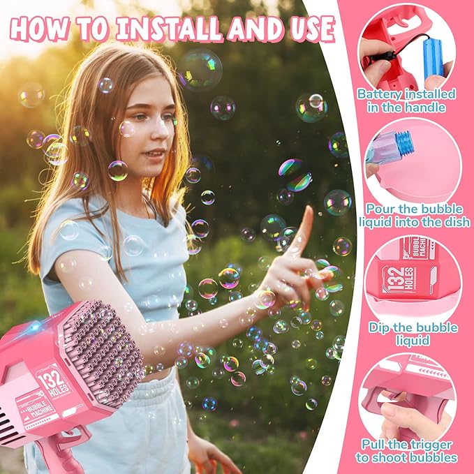 Buy Bubble Gun Machine 132 Holes Pink | Yallatoys.com