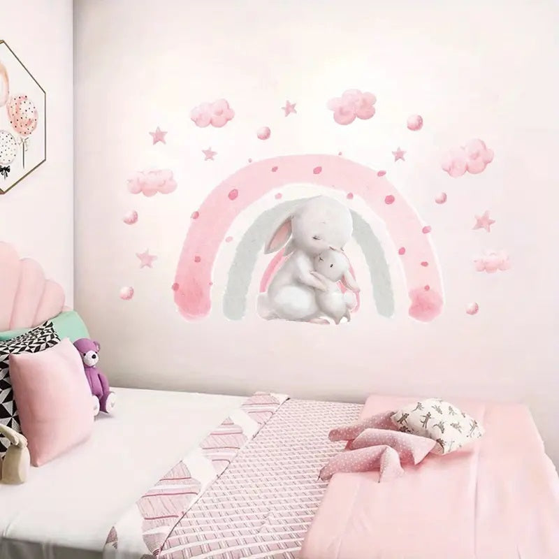 Creative Wall Sticker Cartoon Pink Bunny Pattern 1pc Yalla Gifting Yallatoys