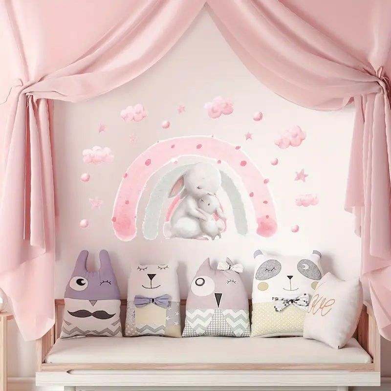 Creative Wall Sticker Cartoon Pink Bunny Pattern 1pc Yalla Gifting Yallatoys