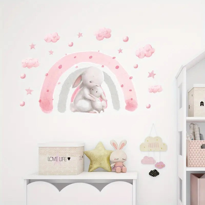 Creative Wall Sticker Cartoon Pink Bunny Pattern 1pc Yalla Gifting Yallatoys