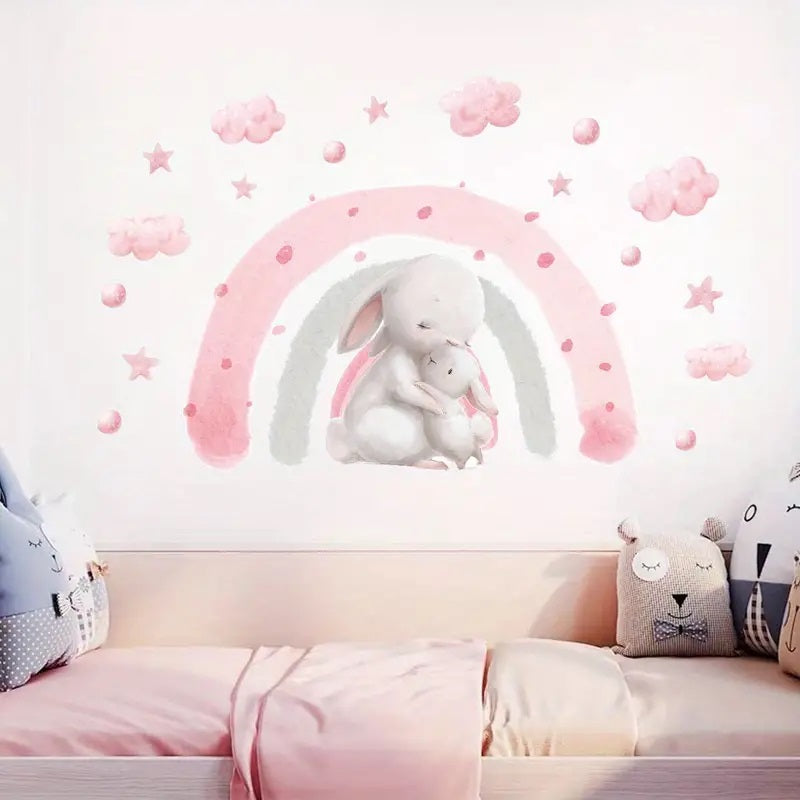 Creative Wall Sticker Cartoon Pink Bunny Pattern 1pc Yalla Gifting Yallatoys