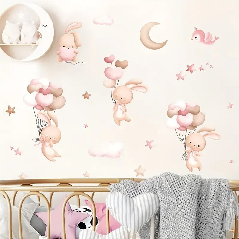 Rabbits PVC Wall Decal Cute Pink Cartoon Animal Pattern 1pc Yalla Gifting Yallatoys