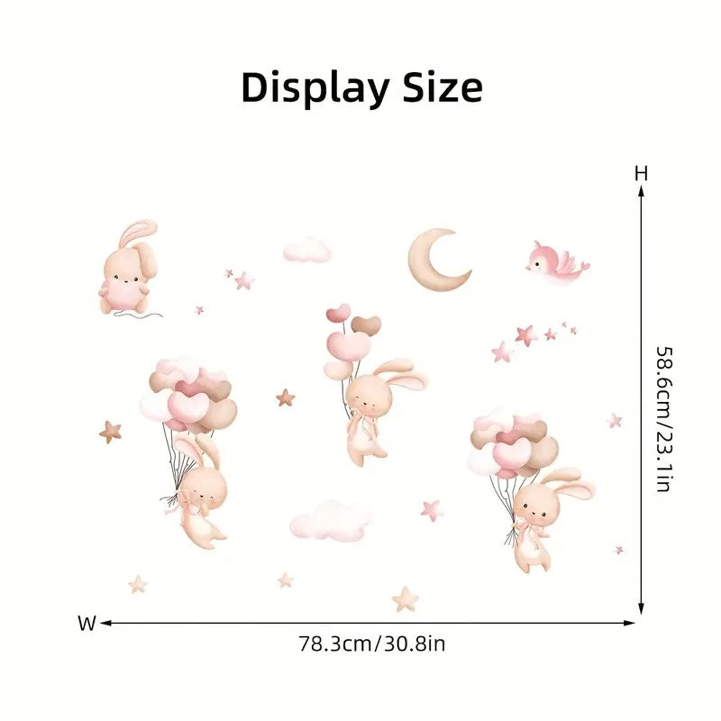 Rabbits PVC Wall Decal Cute Pink Cartoon Animal Pattern 1pc Yalla Gifting Yallatoys