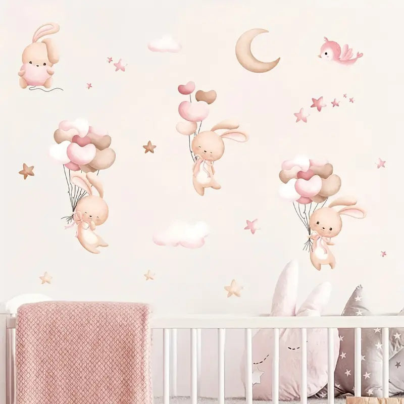 Rabbits PVC Wall Decal Cute Pink Cartoon Animal Pattern 1pc Yalla Gifting Yallatoys
