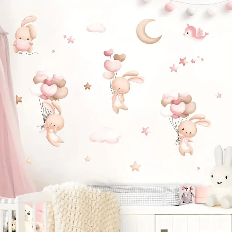 Rabbits PVC Wall Decal Cute Pink Cartoon Animal Pattern 1pc Yalla Gifting Yallatoys