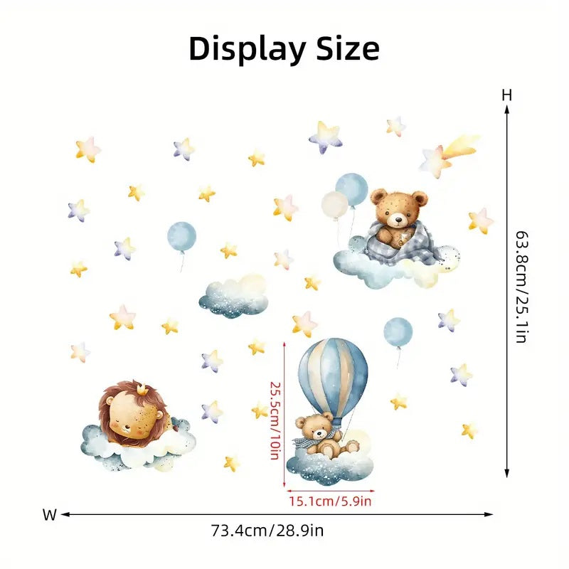Creative Wall Sticker Cartoon Cute Bear Lion Hot Air Balloon Pattern 1pc Yalla Gifting Yallatoys
