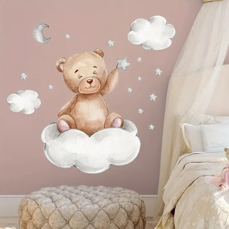 Cartoon Bear Moon Cloud Star Decorative Wall Sticker 1pc Yalla Gifting Yallatoys