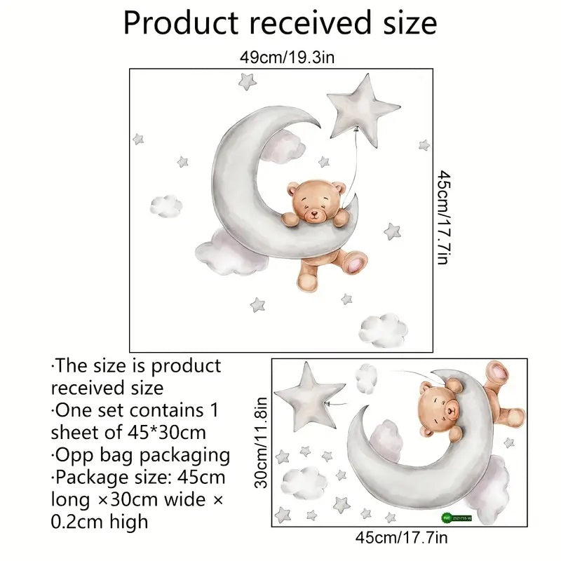 Cartoon Bear Moon Cloud Star Decorative Wall Sticker 1pc Yalla Gifting Yallatoys