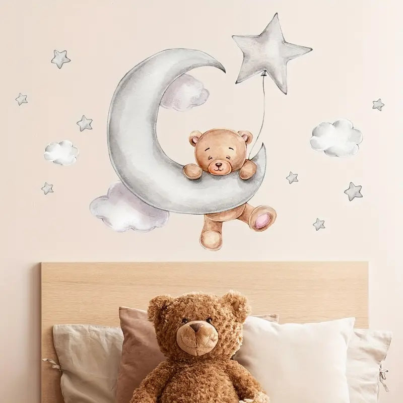 Cartoon Bear Moon Cloud Star Decorative Wall Sticker 1pc Yalla Gifting Yallatoys