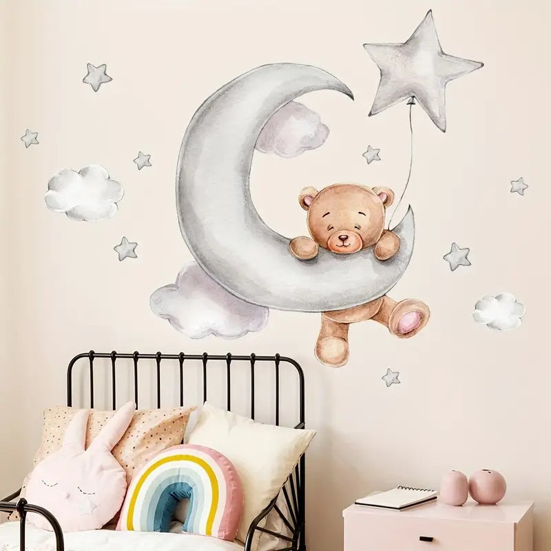 Cartoon Bear Moon Cloud Star Decorative Wall Sticker 1pc Yalla Gifting Yallatoys