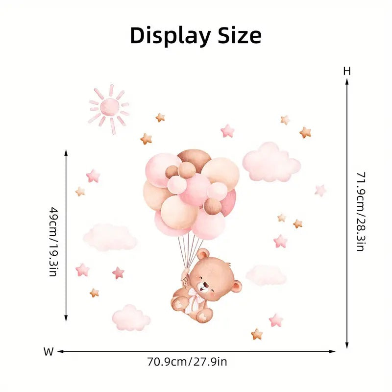 Creative Wall Sticker Cartoon Cute Bear Balloon Clouds Stars Pattern 1pc Yalla Gifting Yallatoys