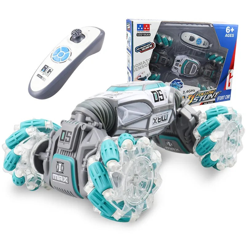 Buy Powerextra Remote Control Stunt Car with Gesture Sensor 4WD Double Side 360 Flip Car Blue | Yallatoys.com