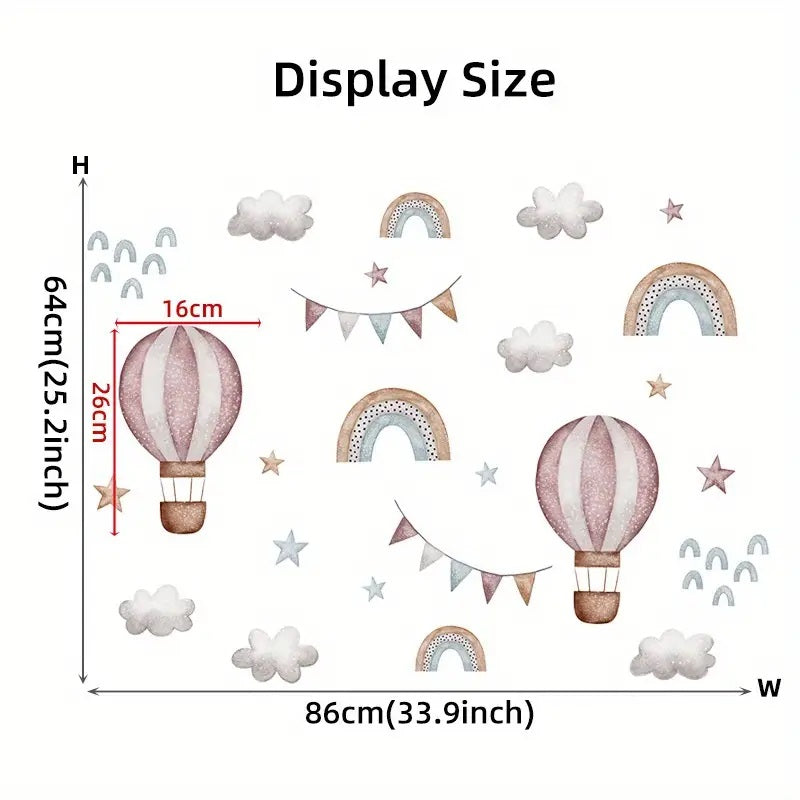 Creative Wall Sticker Watercolor Hot Air Balloon Pattern 1pc Yalla Gifting Yallatoys
