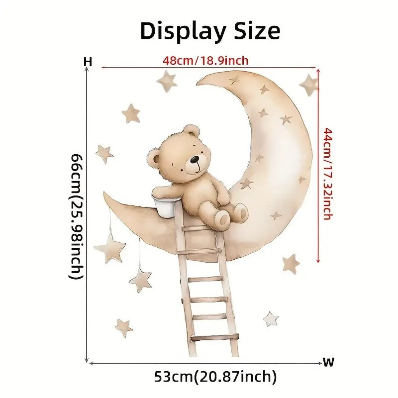 Creative Wall Sticker Cartoon Bear Climbing Stairs To Climb The Moon Pattern 1pc Yalla Gifting Yallatoys