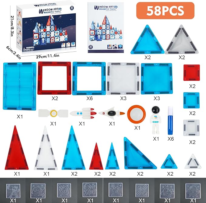 Buy Space Series Painting Magnetic Tiles 58Pcs | Yallatoys.com