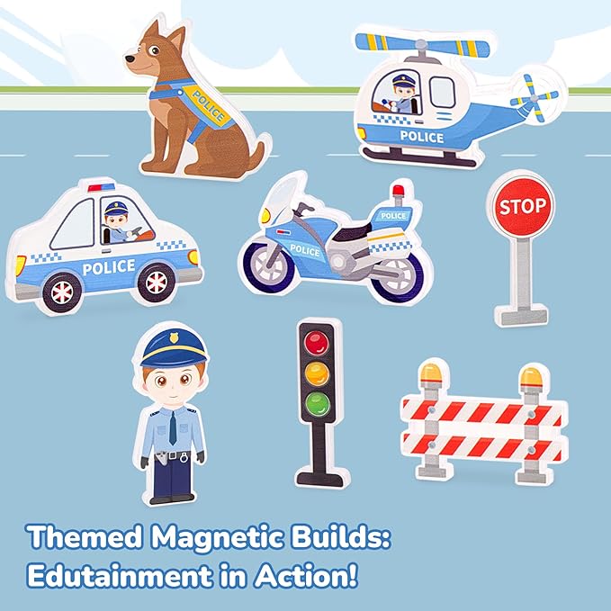 Buy Police Theme Magnetic Tiles 42Pcs | Yallatoys.com