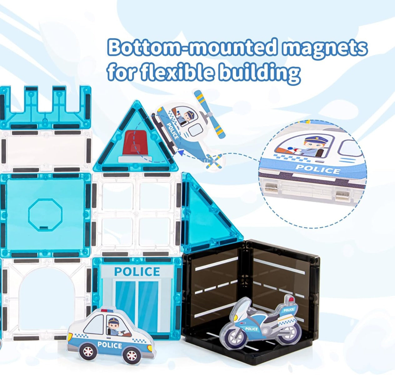 Buy Police Theme Magnetic Tiles 42Pcs | Yallatoys.com