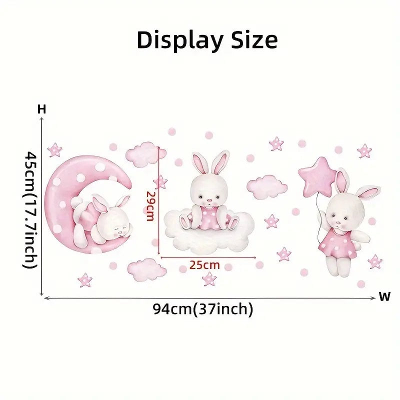Creative Wall Sticker Cartoon Pink Moon Cloud Star Rabbit Pattern 1pc Yalla Gifting Yallatoys