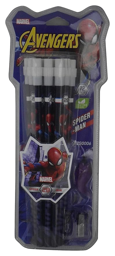Buy Spider Man Pencils With Sharpner Set 12 Pcs Purple | Yallatoys.com
