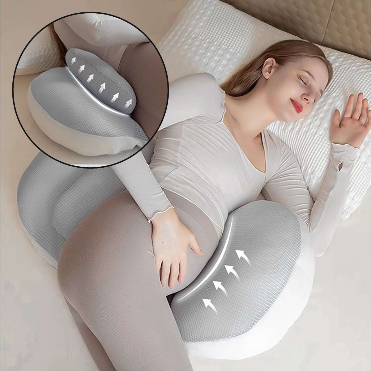 Adjustable Ergonomic Maternity Pillow for Side Sleeping Sky Gray