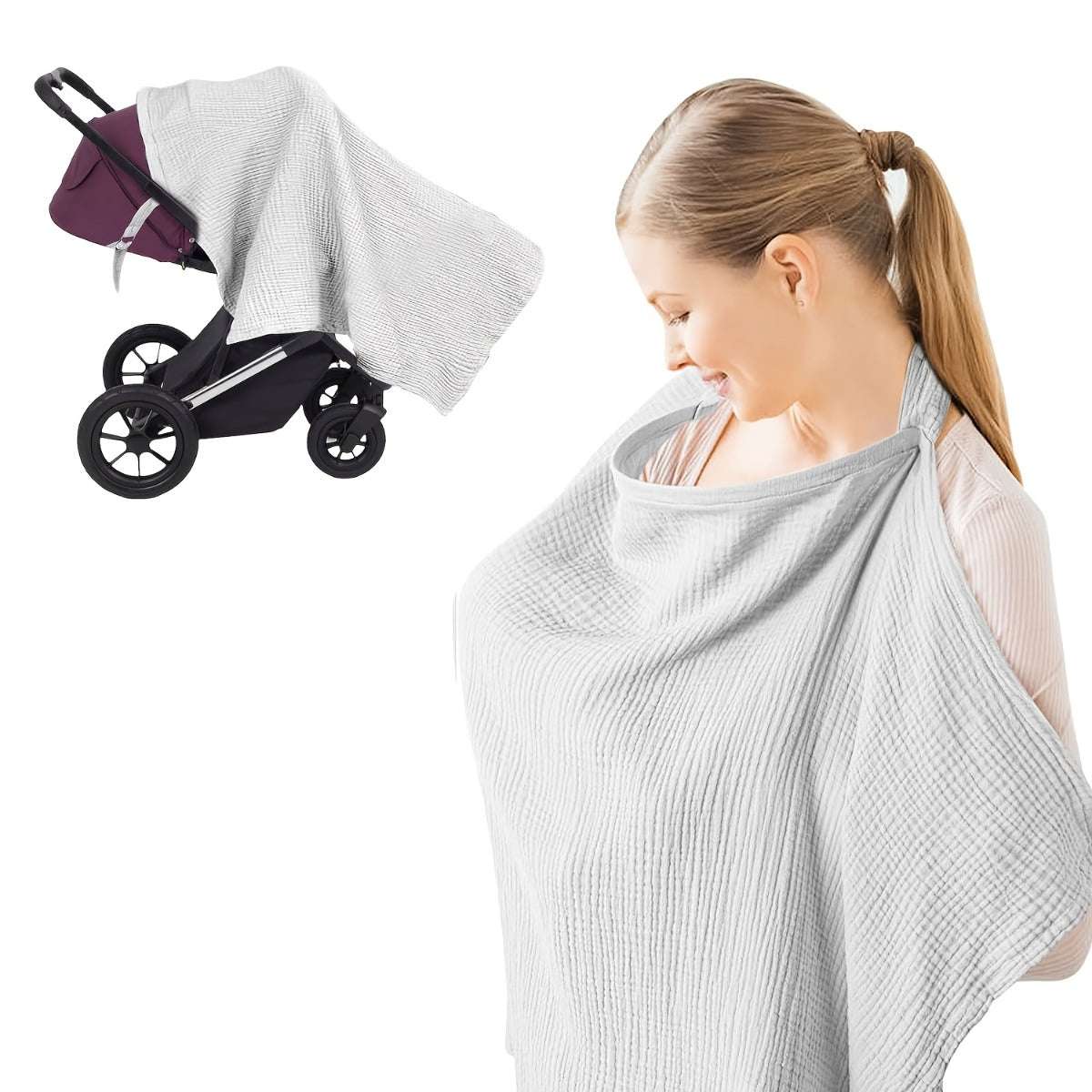 Cotton Muslin Nursing Cover with Arch Neckline Gray