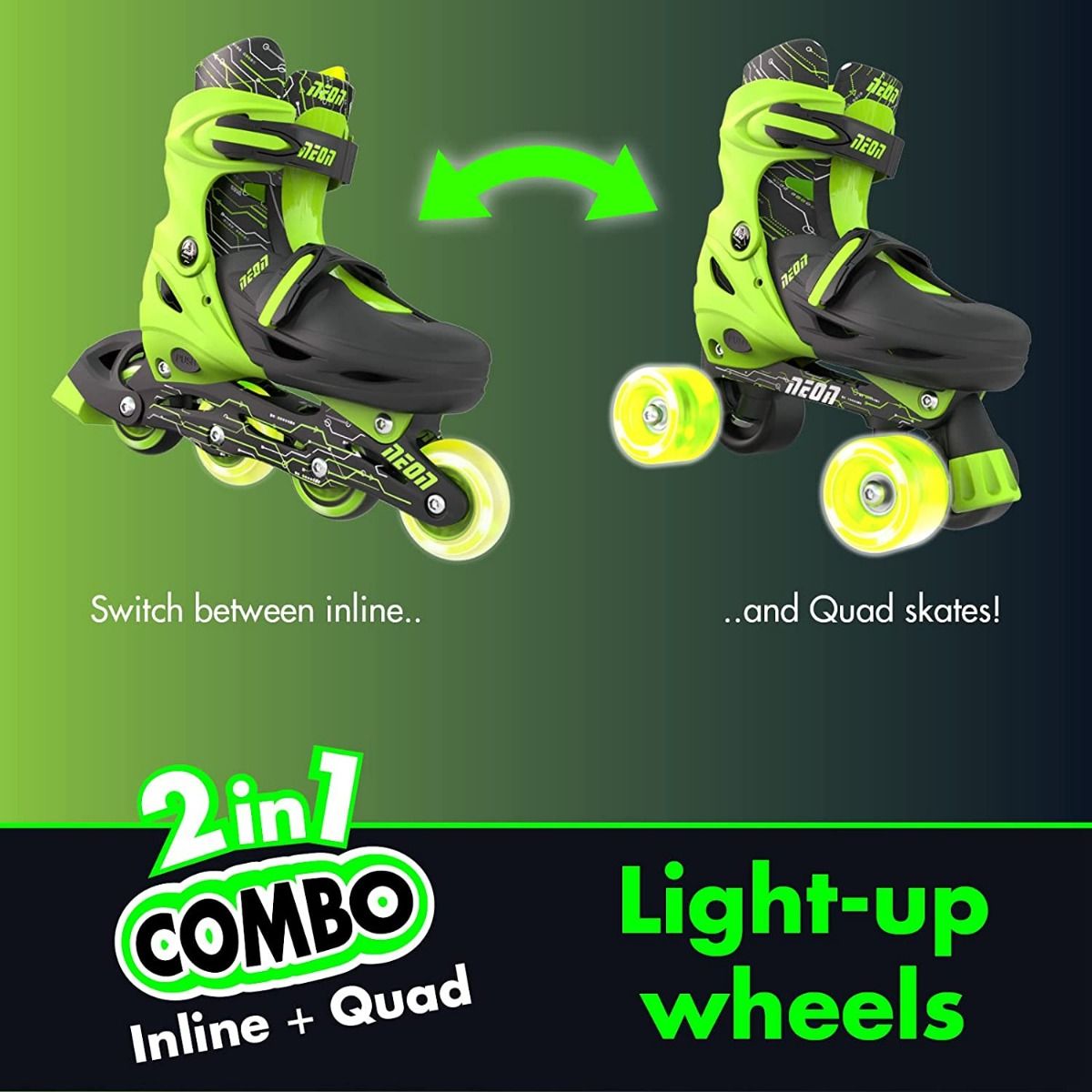Buy Yvolution Neon Combo Skates 2 in 1 Green Size 12 | Yallatoys.com