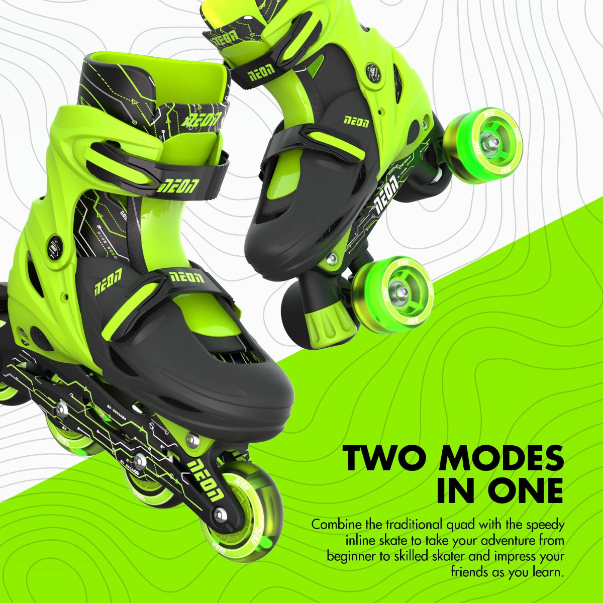 Buy Yvolution Neon Combo Skates 2 in 1 Green Size 12 | Yallatoys.com