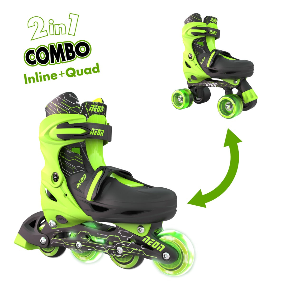 Buy Yvolution Neon Combo Skates 2 in 1 Green Size 3-6 | Yallatoys.com
