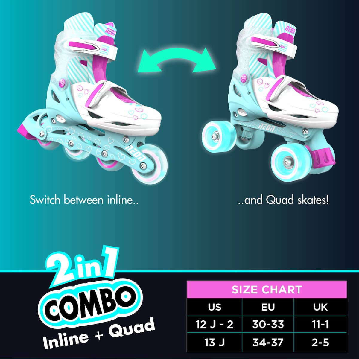 Buy Yvolution Neon Combo Skates 2 in 1 Teal Size 3-6 | Yallatoys.com