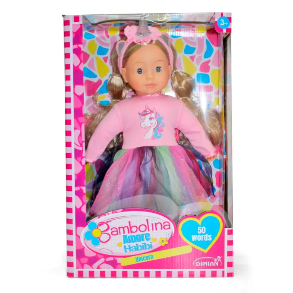 Buy Bambolina Molly Unicorn With Arabic 50 Words 40cm Online