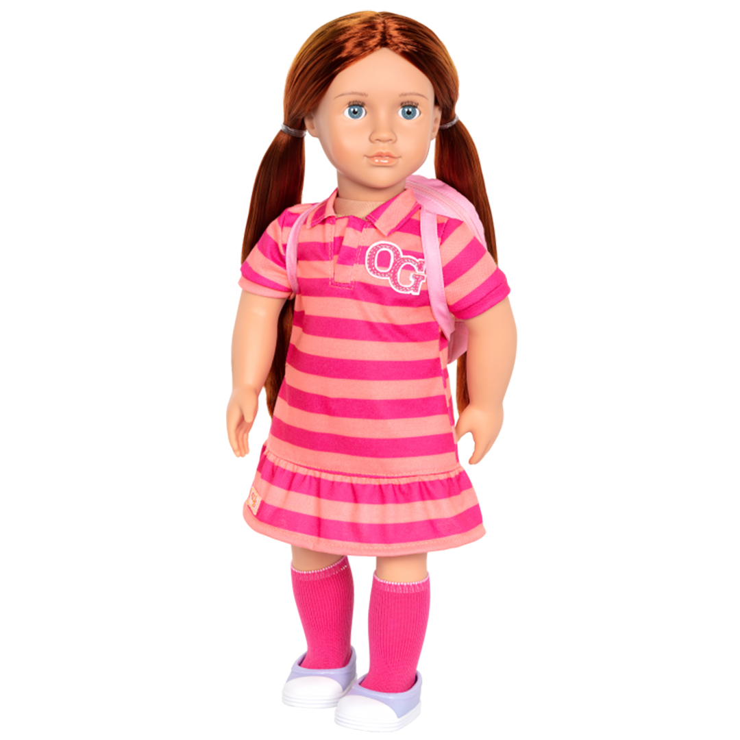 Our Generation Doll With Striped Dress & Polka Dot Knapsack Kimmy